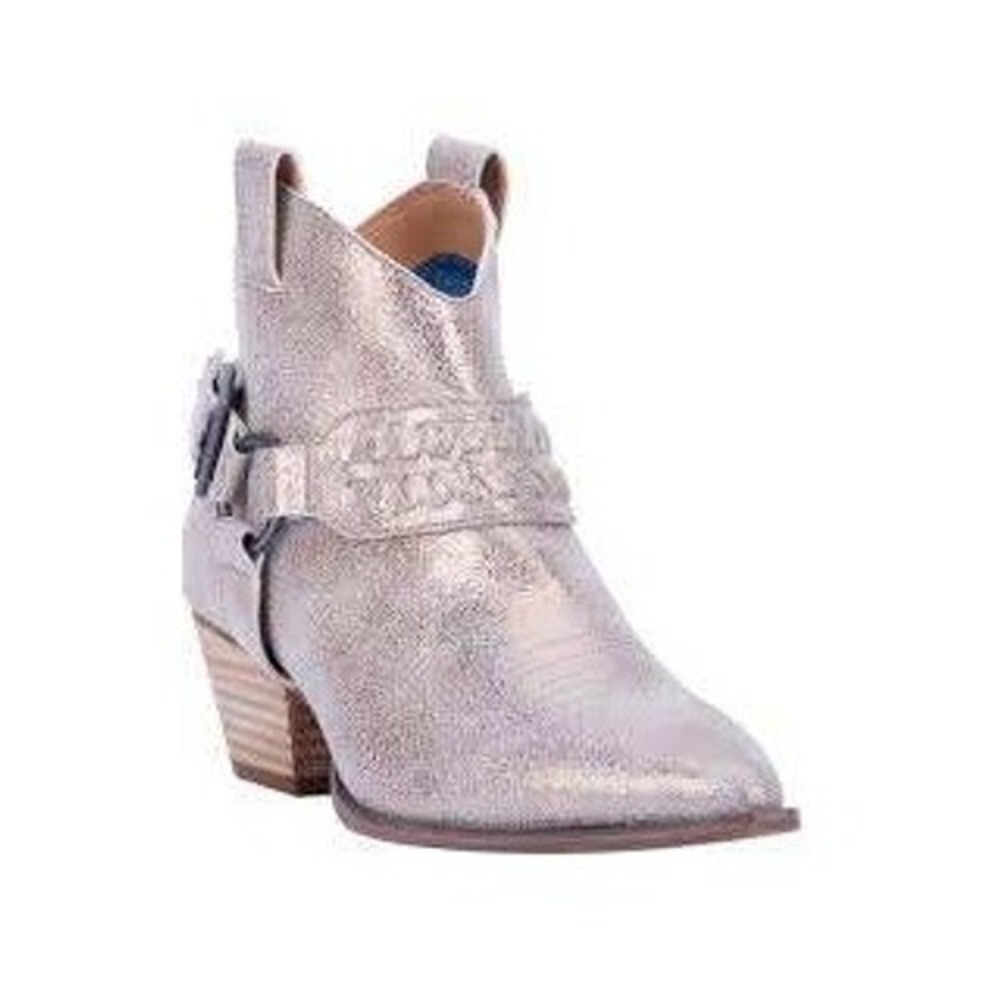 Dingo Keepsake Ankle Boots Dusty Gold Metallic Leather Western‎ Harness 7.5M